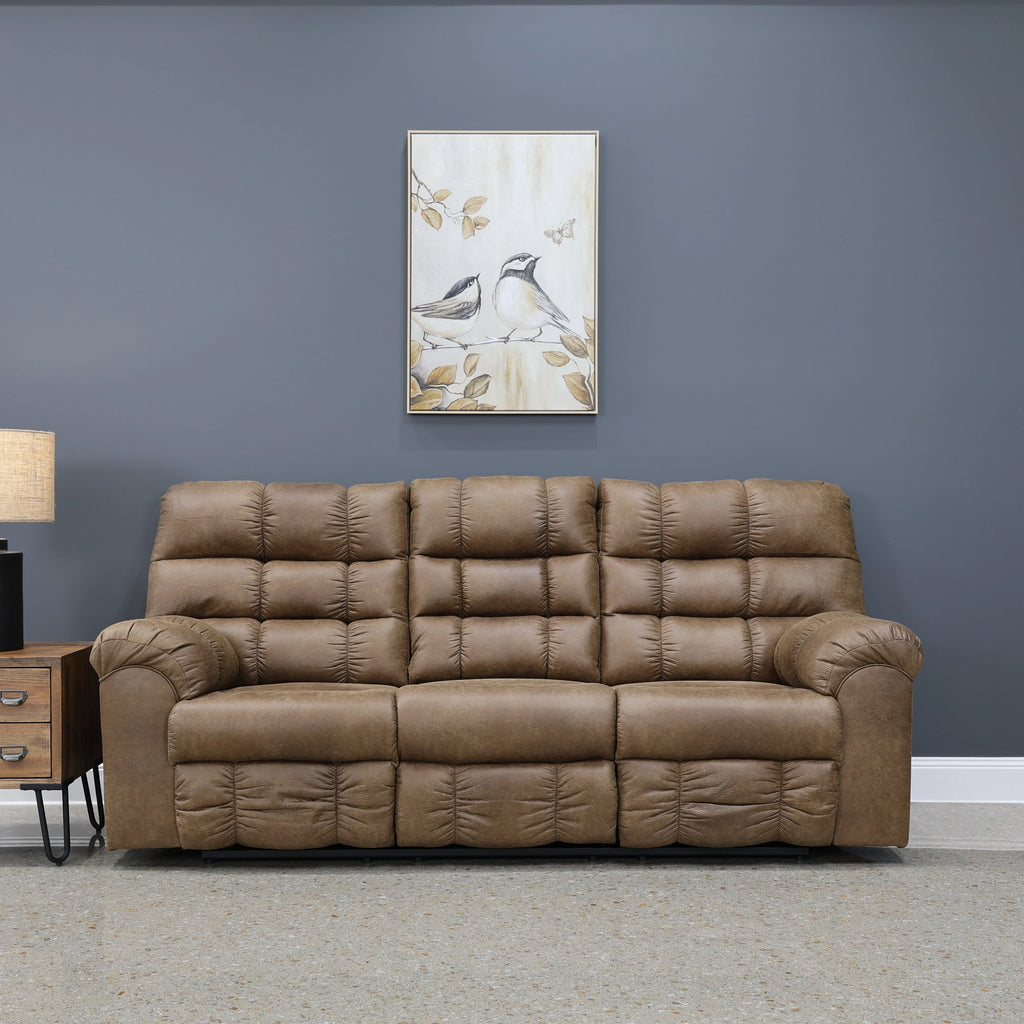 Waldara Reclining Sofa w/ Drop Down Table Tan