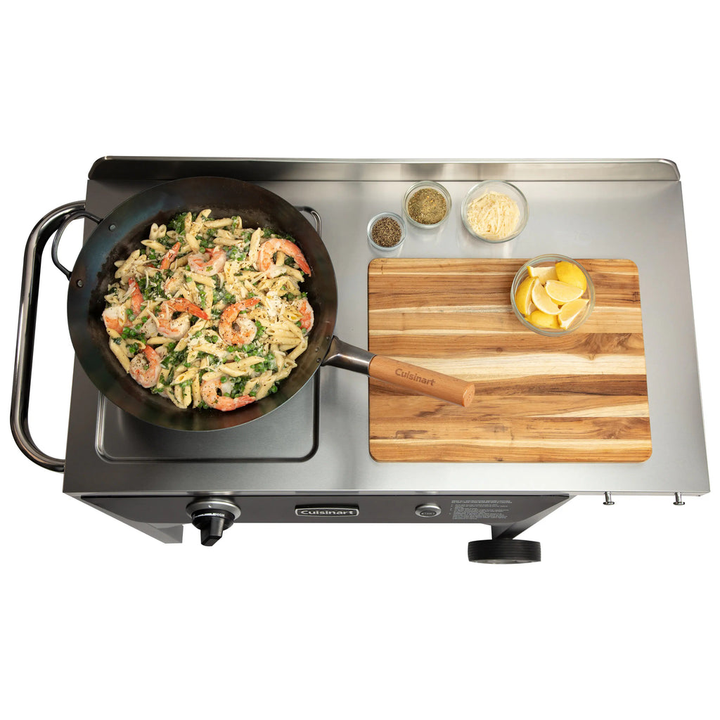 50,000 BTU Propane Outdoor Wok Station with Prep Table and 14-Inch Carbon Steel Wok, Black