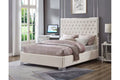 T2385W Off White Velvet Platform Bed with Chrome Trim
