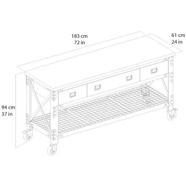 72-Inch 3-Drawer Rolling Industrial Workbench with Wood Top