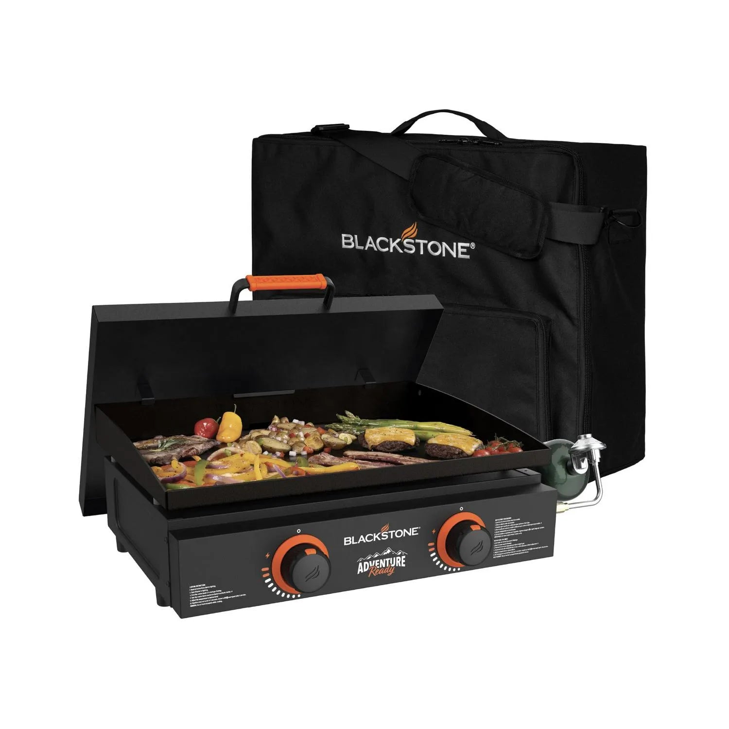 22-Inch Propane Griddle Gift Bundle with Hard Cover and Carry Bag, 24,000 BTU Burners, Black
