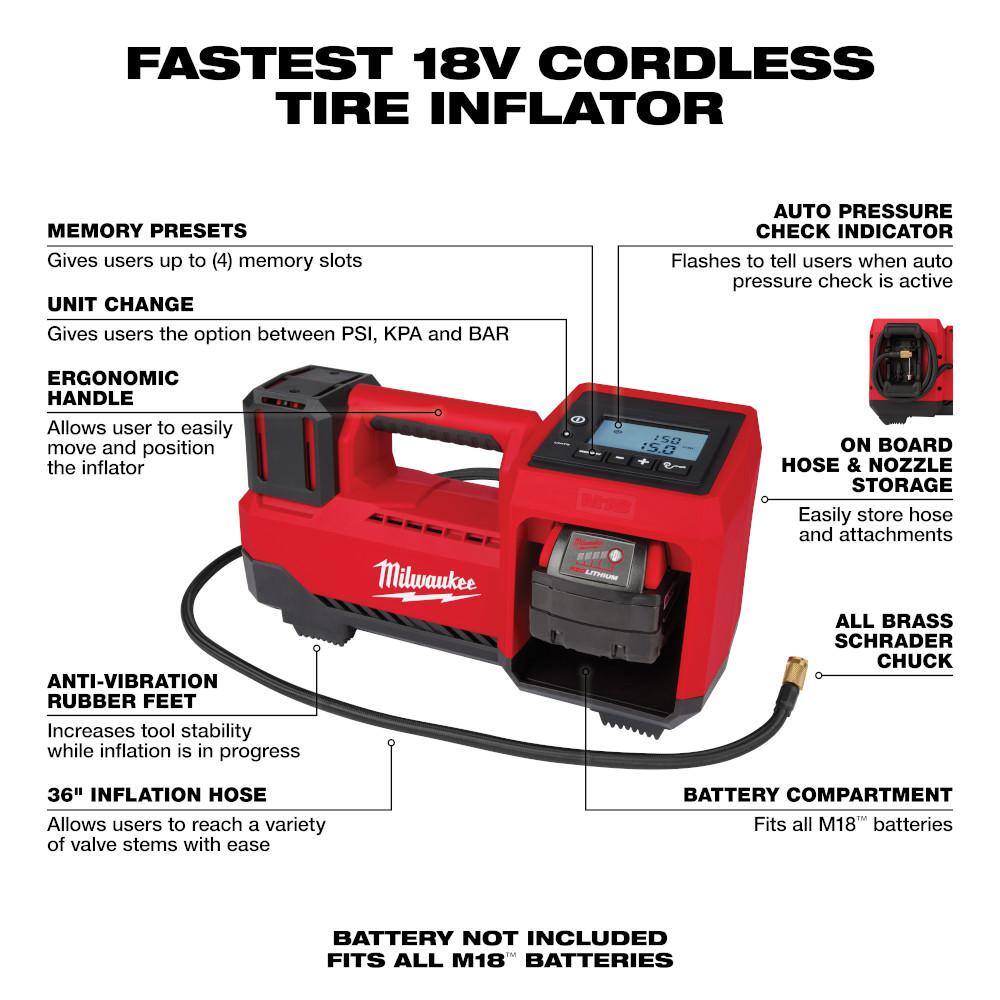 18V Lithium-Ion Cordless Inflator, Tool-Only