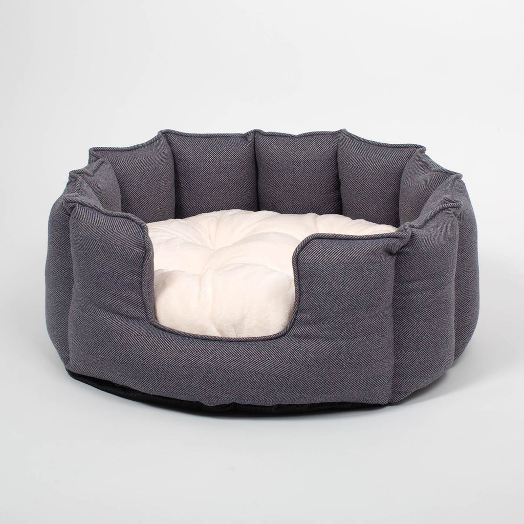 High Wall Bed For Dogs in Herringbone Tweed