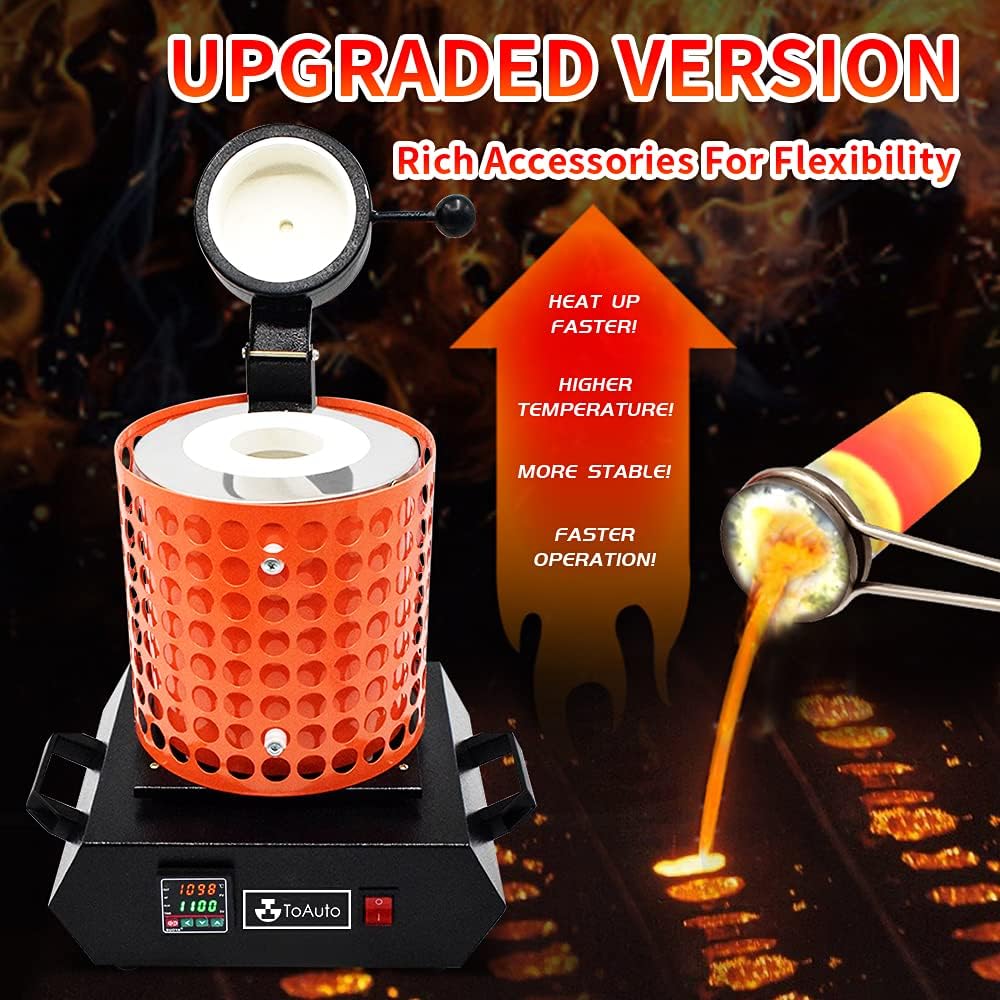 1400W Gold Melting Furnace, 1+3KG Capacity, Up to 2100°F
