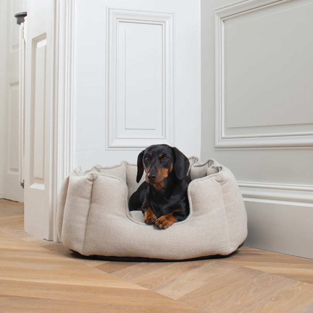 High Wall Bed For Dogs in Herringbone Tweed