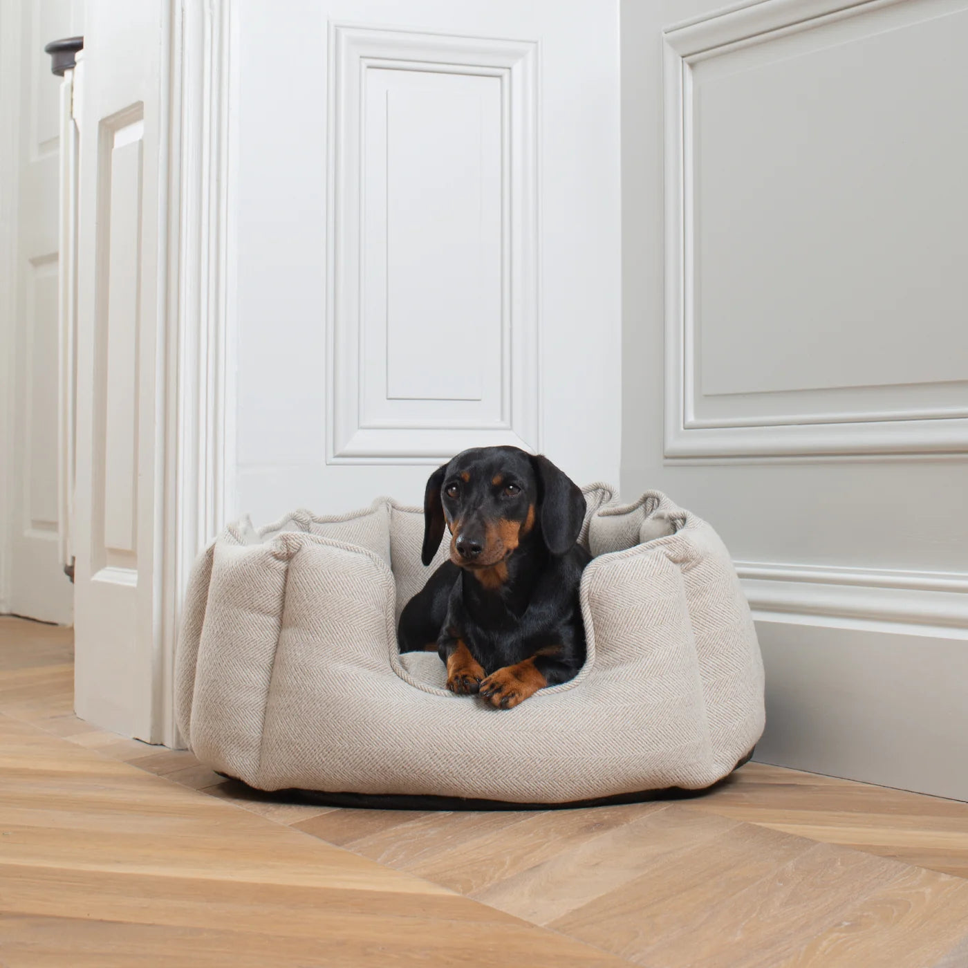 High Wall Bed For Dogs in Herringbone Tweed