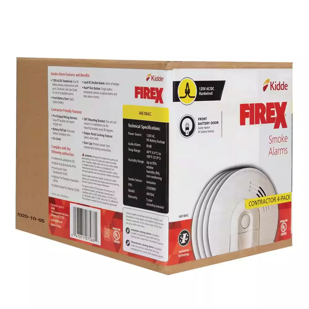 4-Pack Hardwired Smoke Detectors with Ionization Sensors