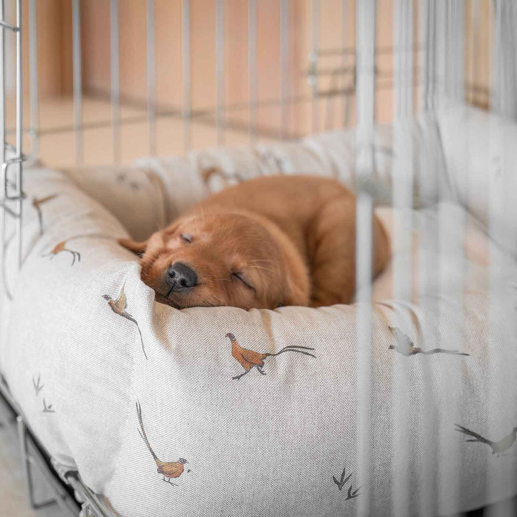 Cozy & Calming Puppy Cage Bed in Woodland Pheasant