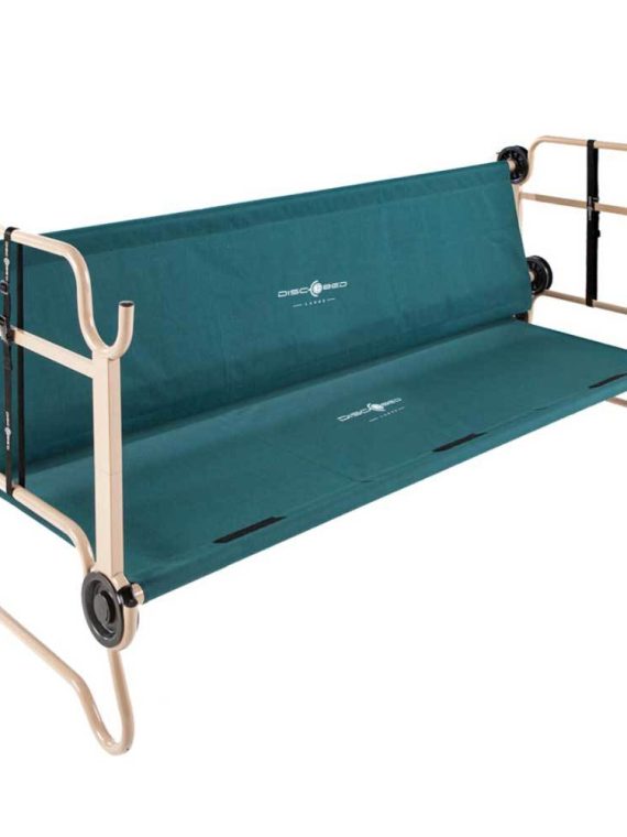 Large Double Camping Cot with Bench Conversion and Storage Organizers, Green