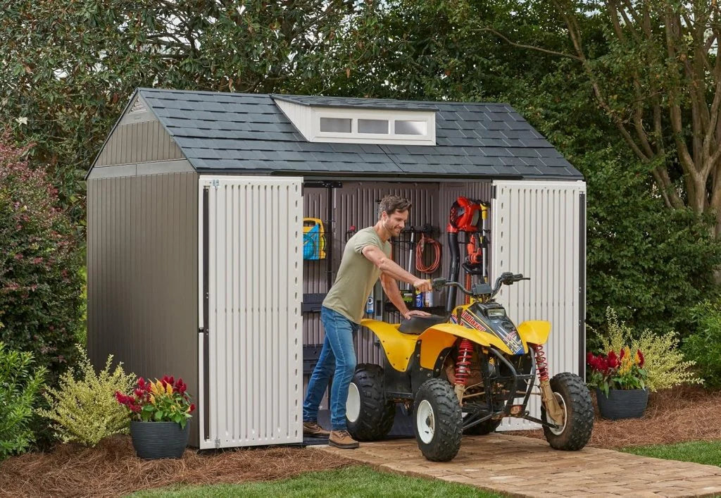 7 x 7 Ft Resin Outdoor Storage Shed with Floor, Weather Resistant, Gray