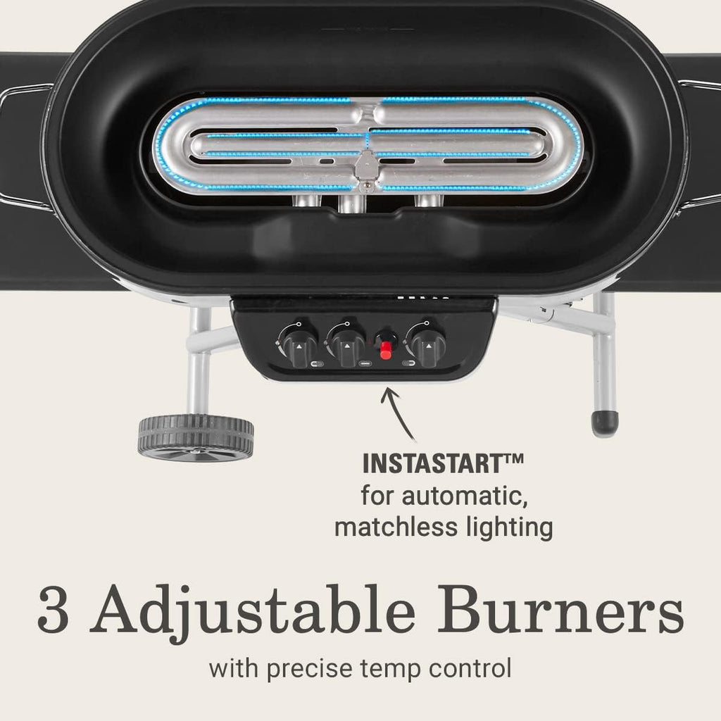 Portable Stand-Up Propane Grill with 3 Adjustable Burners, Push-Button Ignition and 20,000 BTU