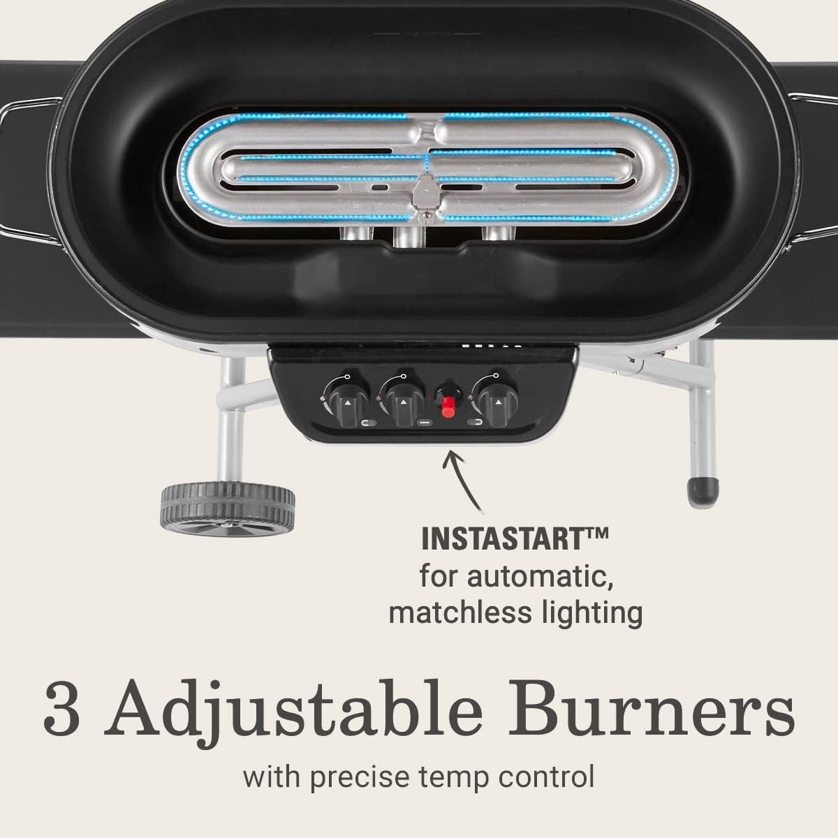Portable Stand-Up Propane Grill with 3 Adjustable Burners, Push-Button Ignition and 20,000 BTU