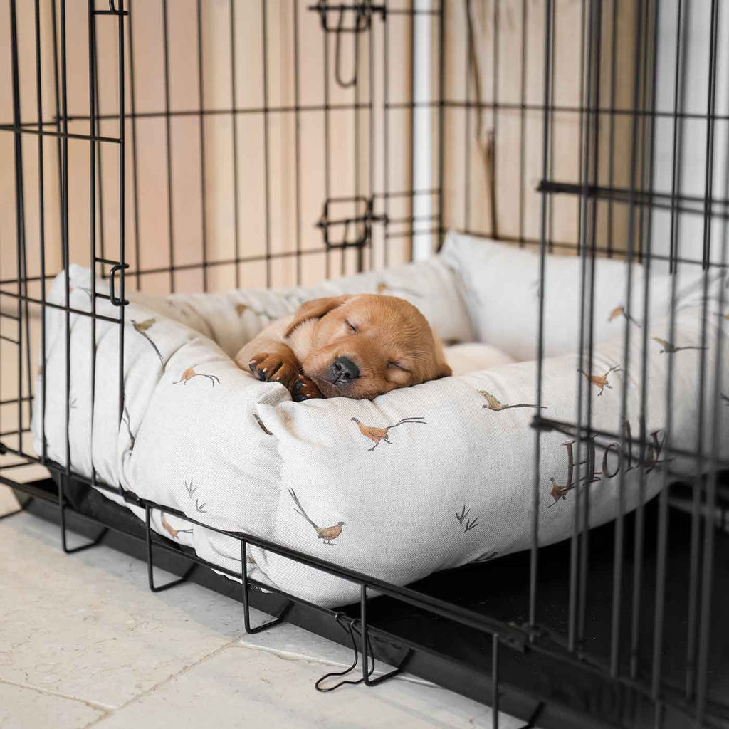 Cozy & Calming Puppy Cage Bed in Woodland Pheasant