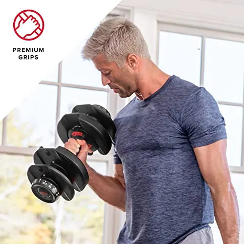Pair of Adjustable Dumbbells, 5-52.5 Lbs., Space-Saving Home Gym Equipment