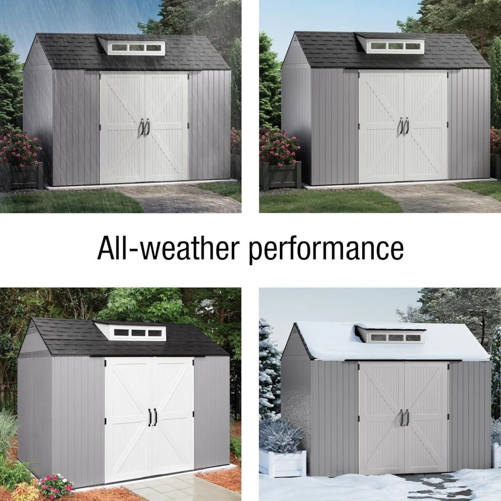 7 x 7 Ft Resin Outdoor Storage Shed with Floor, Weather Resistant, Gray
