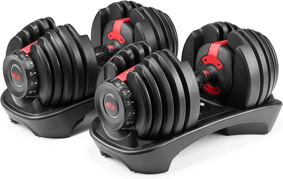 Pair of Adjustable Dumbbells, 5-52.5 Lbs., Space-Saving Home Gym Equipment
