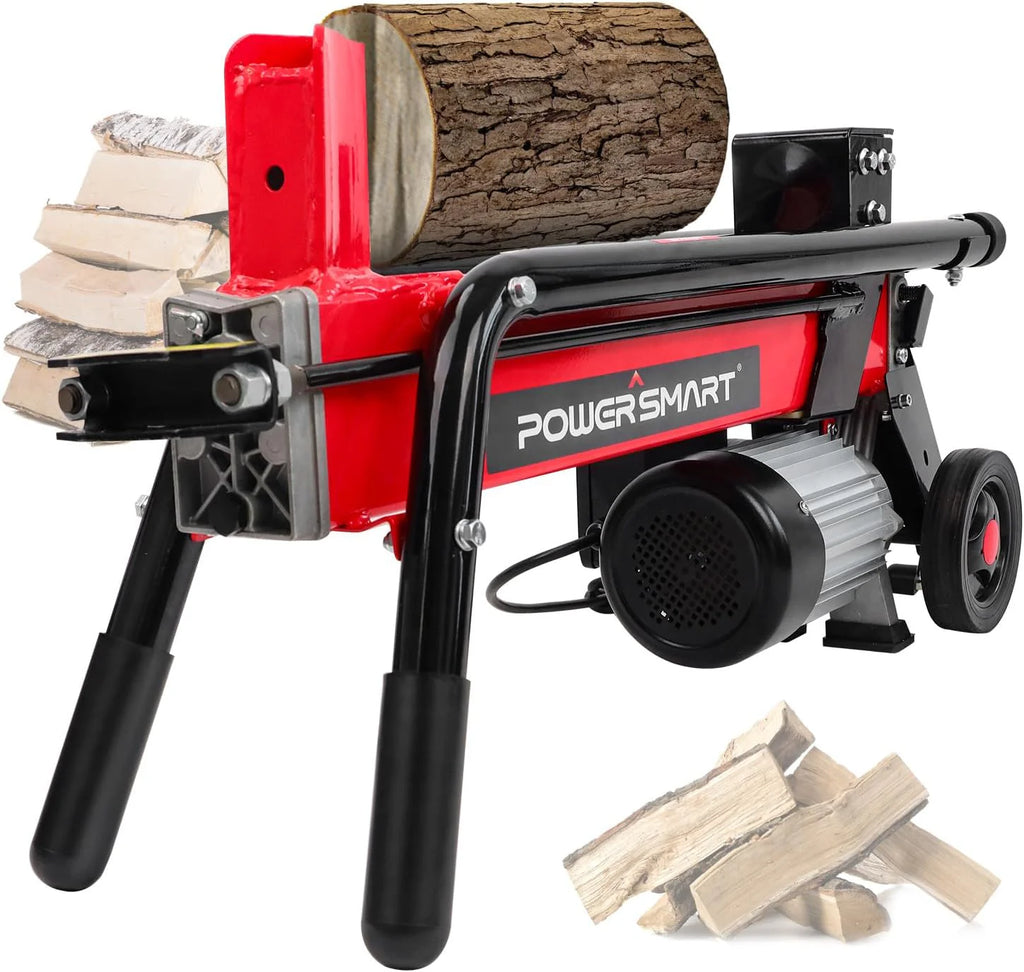 7-Ton Electric Log Splitter, 15 Amp, Horizontal Full-Beam Design with Steel Wedge
