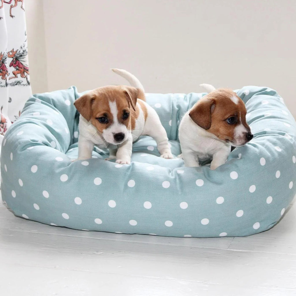 Cozy & Calming Puppy Cage Bed in Spots & Stripes
