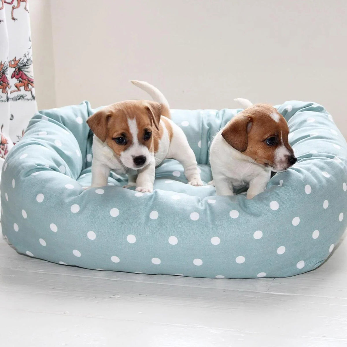 Cozy & Calming Puppy Cage Bed in Spots & Stripes