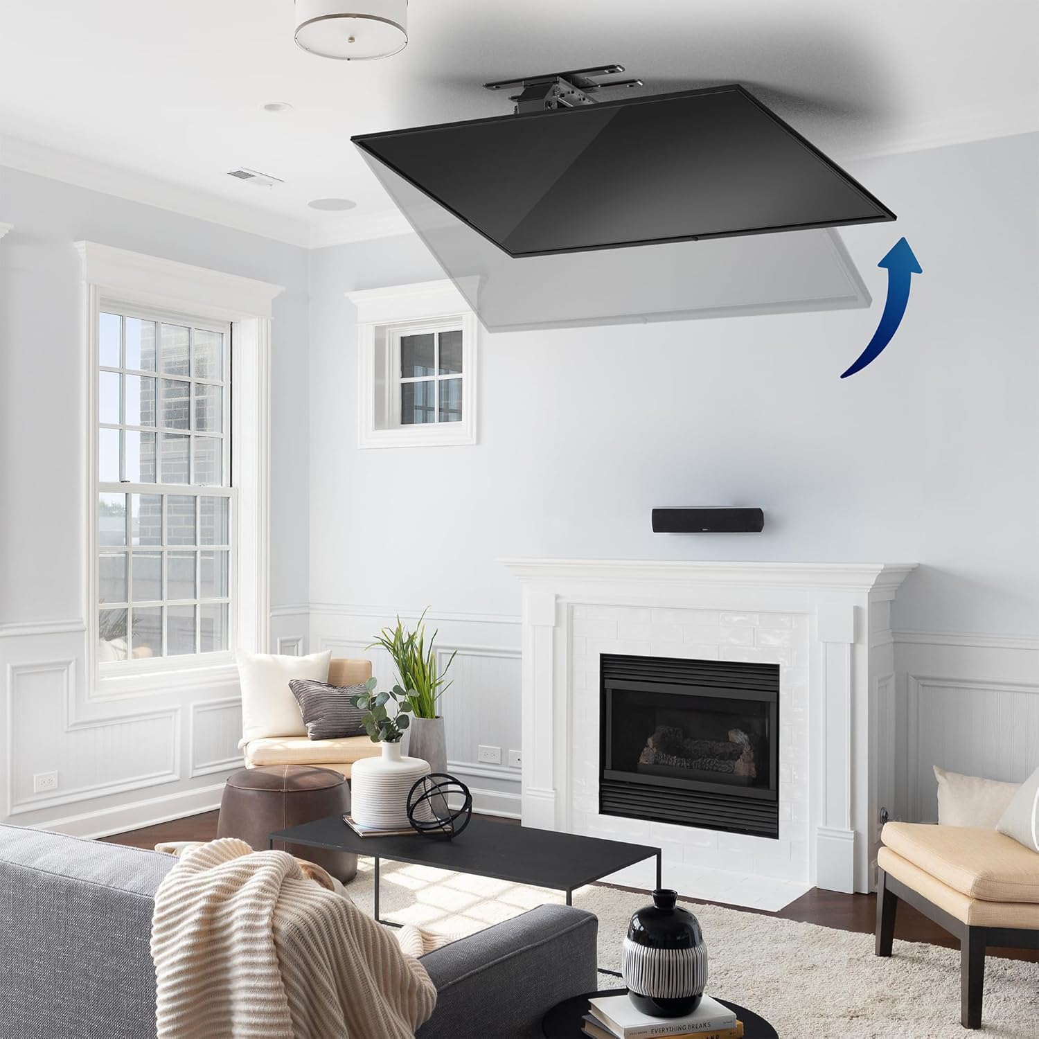 Motorized Electric Ceiling TV Mount for 37-70 Inch TVs, App Control, Black