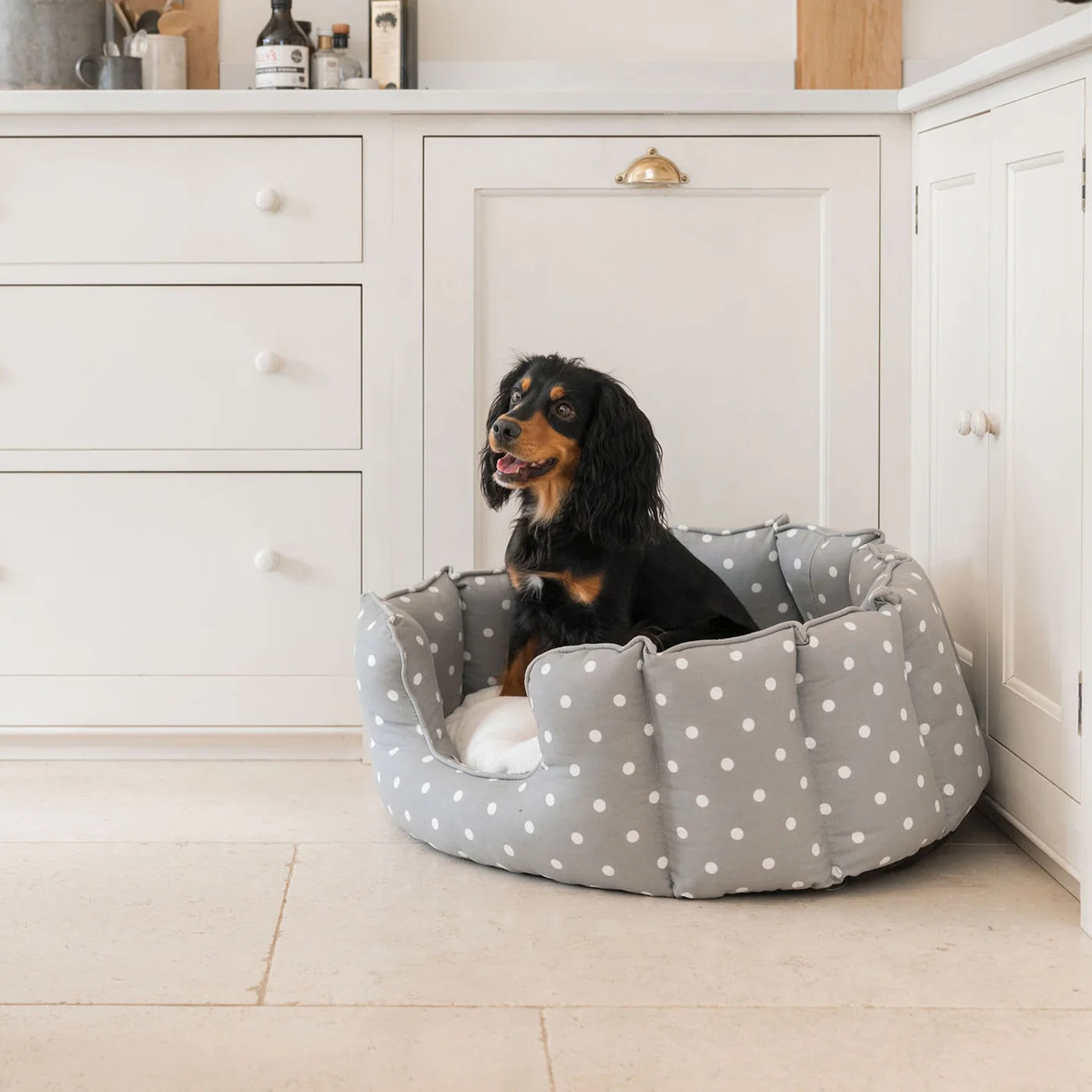 High Wall Bed For Dogs in Spots & Stripes