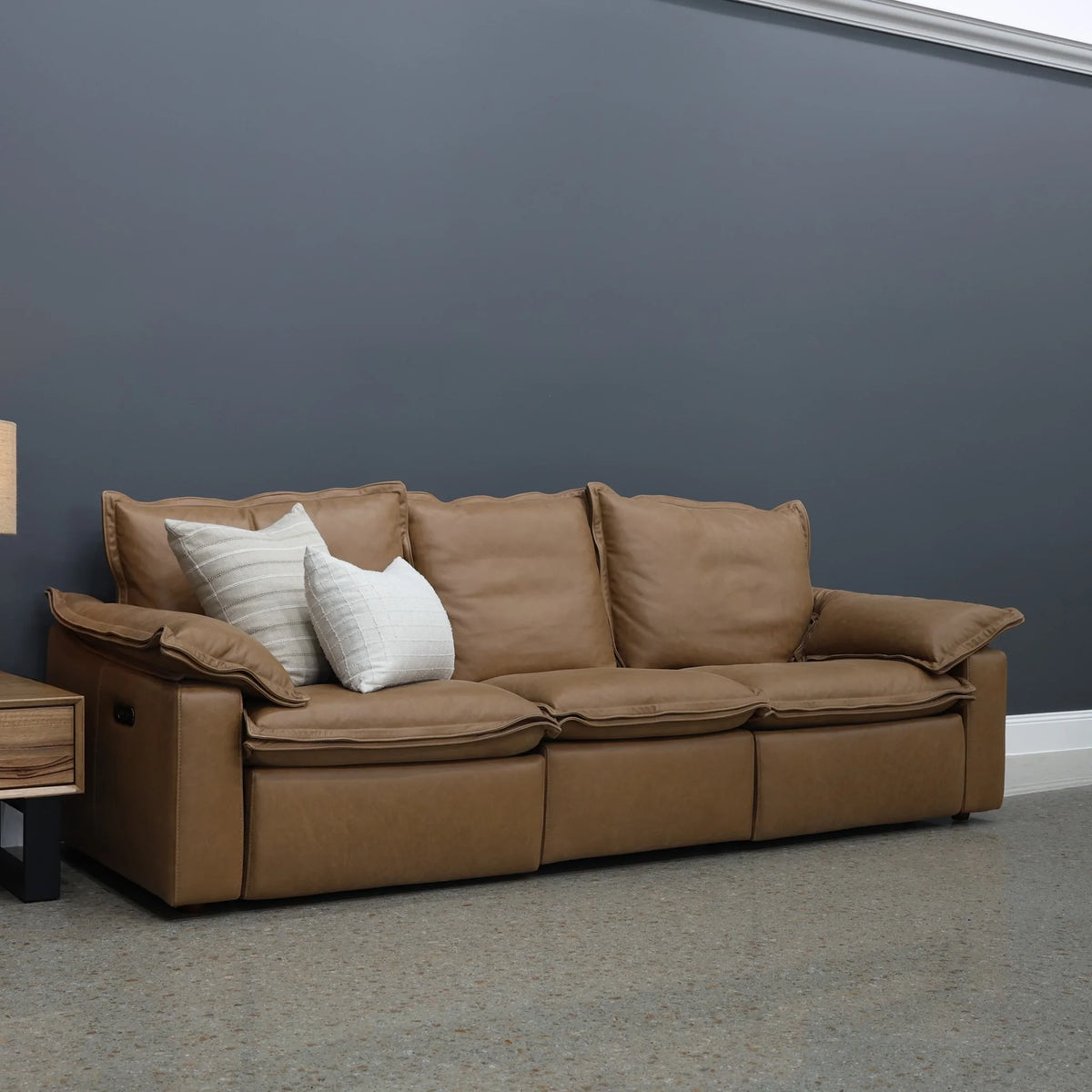 Portland Electric Reclining 3 Seater Tan Leather
