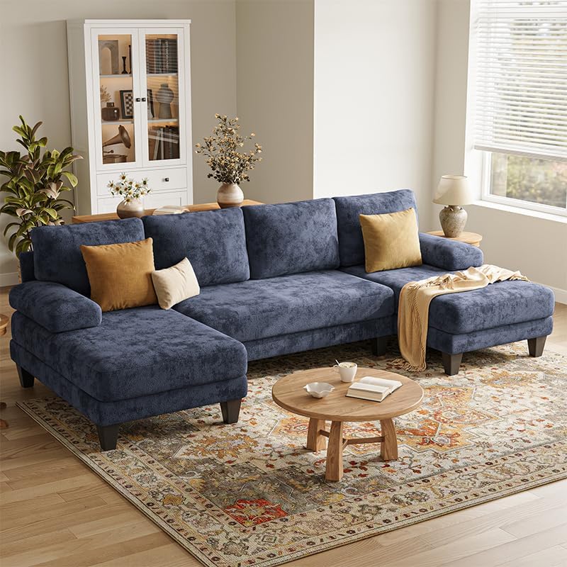 U Shaped Sectional Couches for Living Room 112 Inch Modern Sectional Couch Dark Grey Chenille Sofa with Double Chaise for Apartment