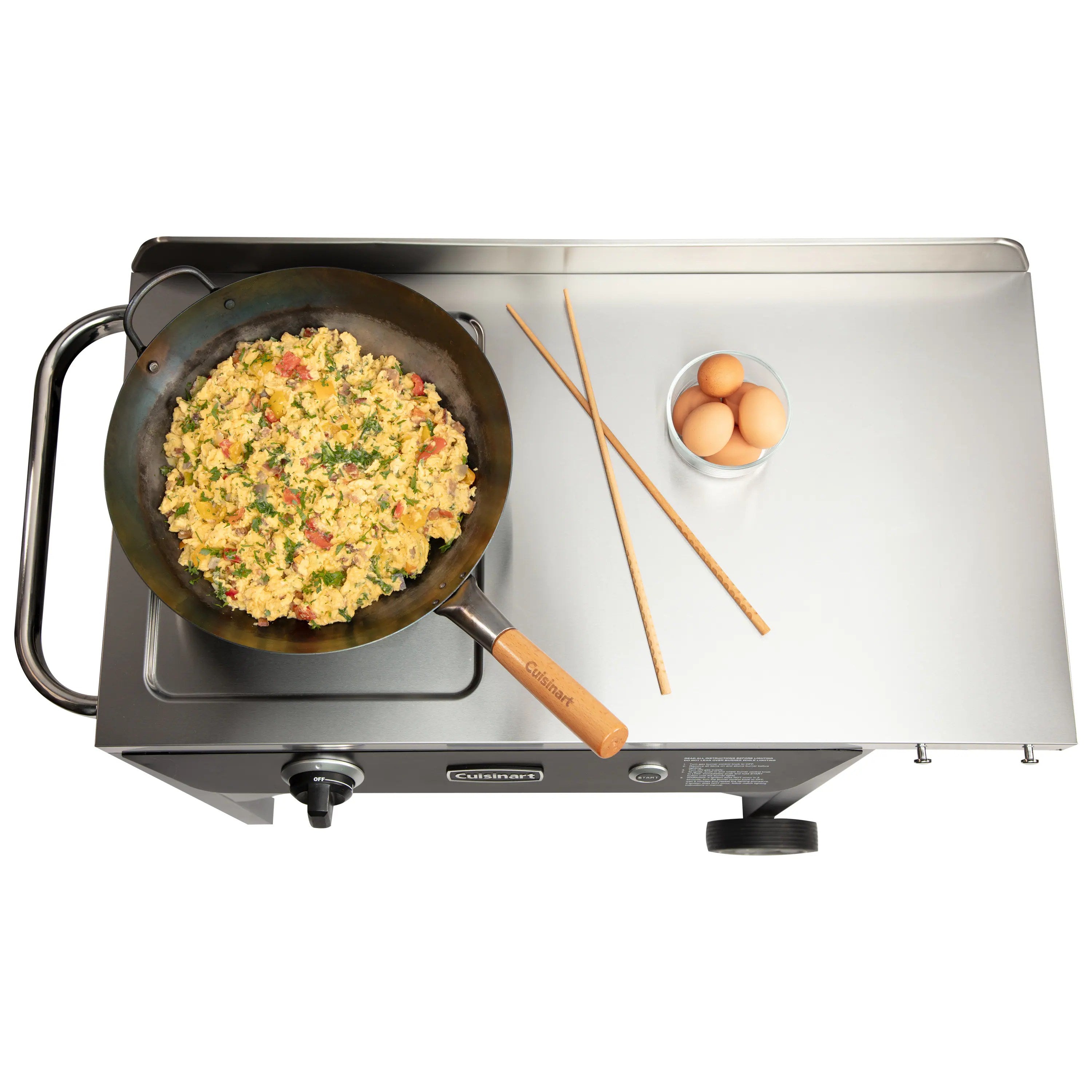50,000 BTU Propane Outdoor Wok Station with Prep Table and 14-Inch Carbon Steel Wok, Black