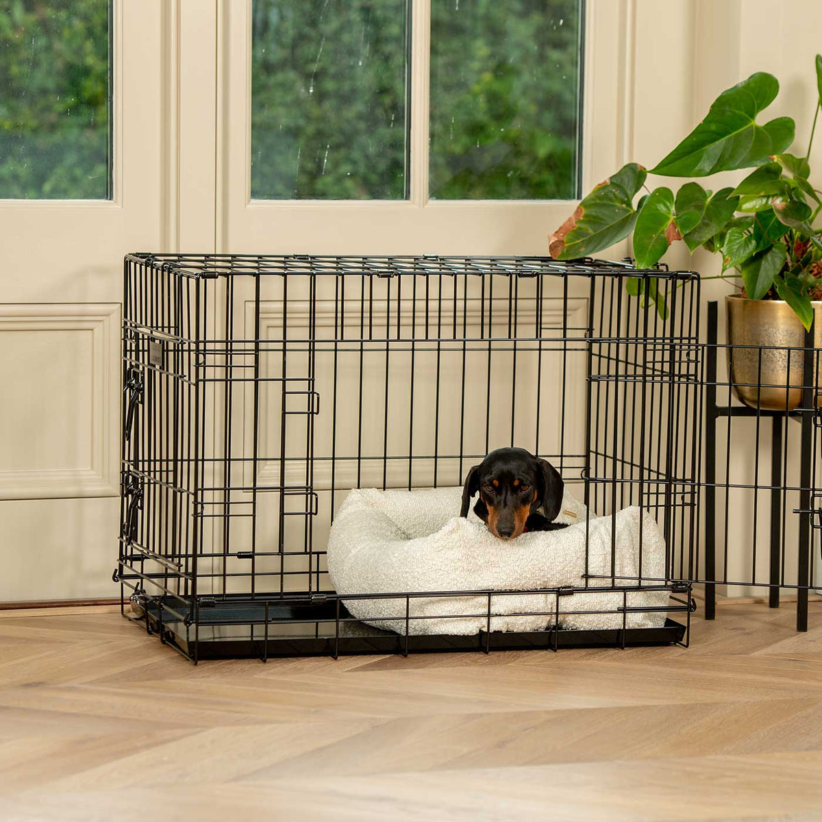 Cozy & Calming Puppy Cage Bed In Ivory Bouclé