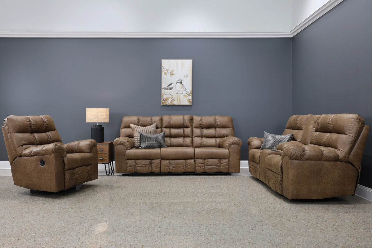 Waldara Reclining Sofa w/ Drop Down Table Tan