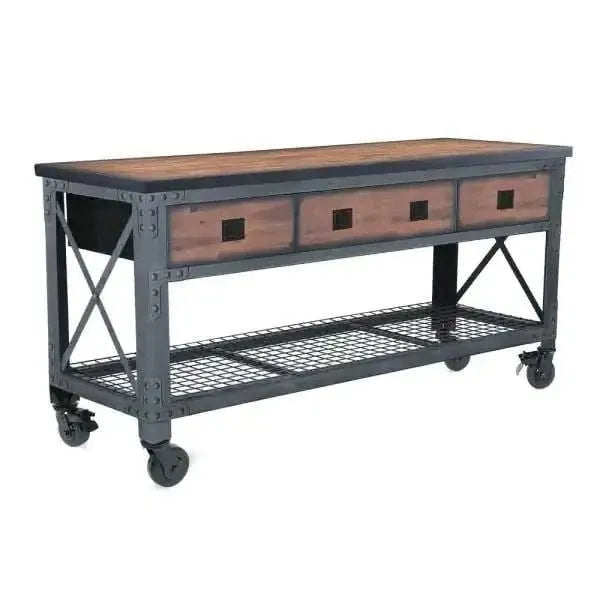 72-Inch 3-Drawer Rolling Industrial Workbench with Wood Top