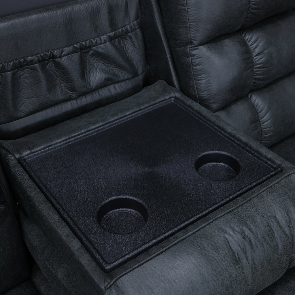 Waldara Reclining Sofa w/ Drop Down Table Charcoal