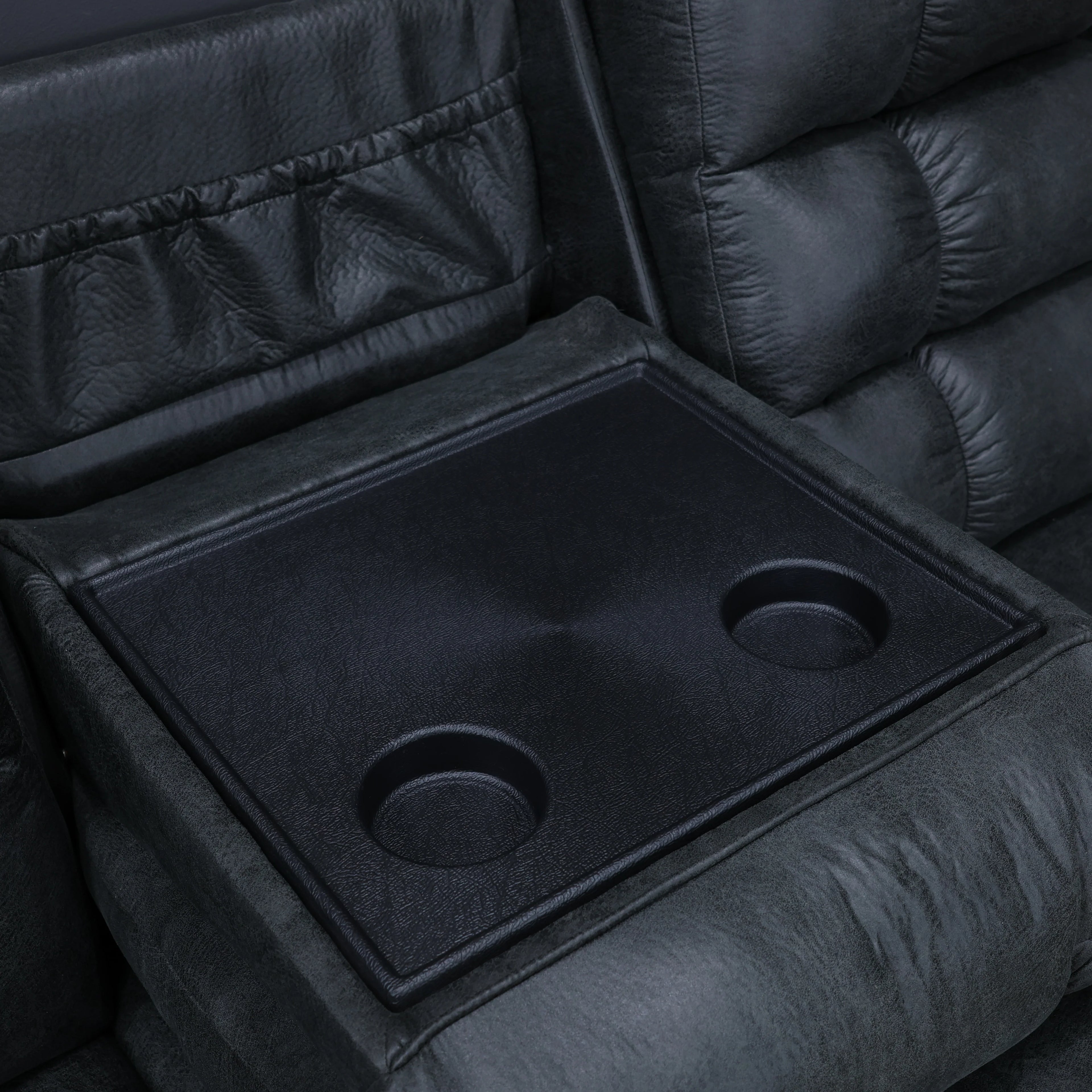 Waldara Reclining Sofa w/ Drop Down Table Charcoal