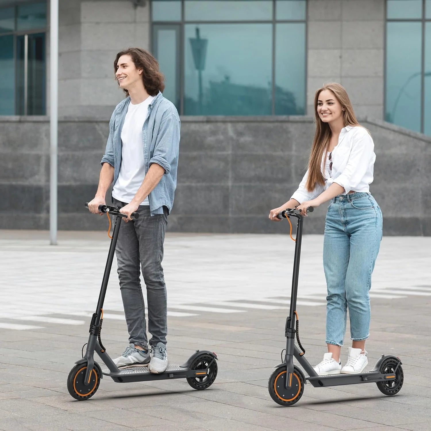 Electric Scooter, 350W/500W Powerful Motor, 8.5"/10" Solid Tires, 19/22Mph, 28/21/12 Miles Range,Dual Braking