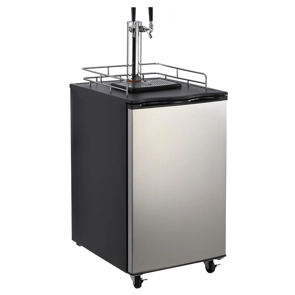 Beer Kegerator, Dual Tap Draft Beer Dispenser, Full Size Stainless Steel Keg Refrigerator With Drip Tray, CO2 Cylinder, 32掳F- 50掳F Temperature Control, 170L