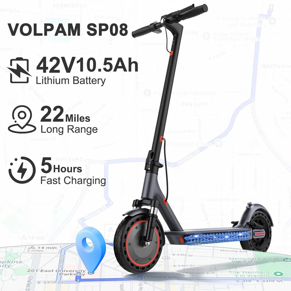 Electric Scooter with 350W/500W Motor, 8.5"/10" Solid Tires, 19/22 MPH, Up to 28-Mile Range