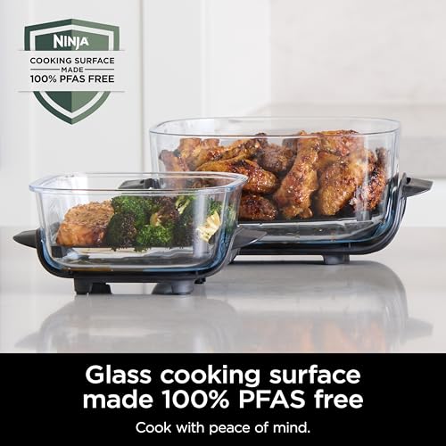 4-in-1 Portable Glass Air Fryer Cooking System with 4QT & 6-Cup Glass Containers and Storage Lids, Cyberspace