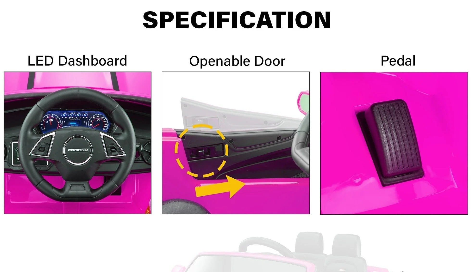 12V Chevrolet Camaro 2SS Kids Ride On One Seater Electric Car with Leather Seat, Rubber Tires and RC