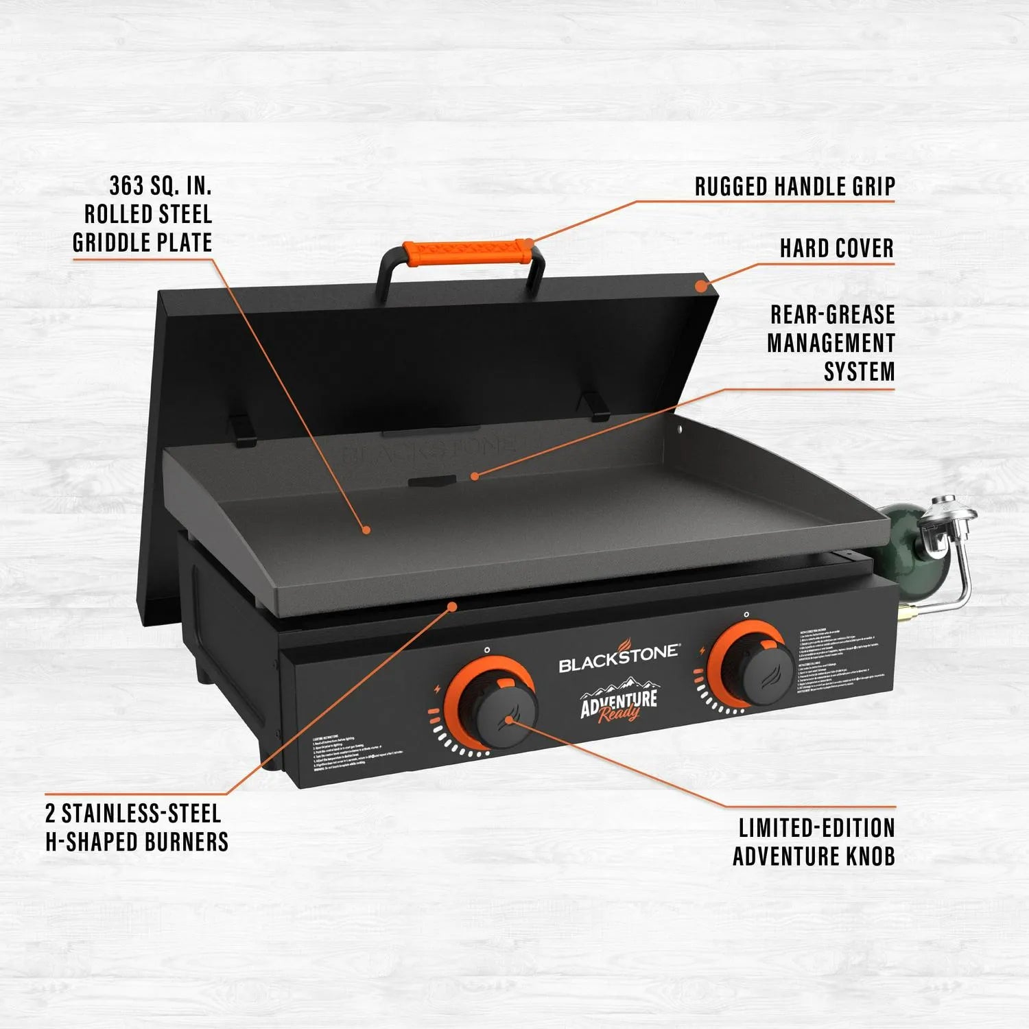 22-Inch Propane Griddle Gift Bundle with Hard Cover and Carry Bag, 24,000 BTU Burners, Black