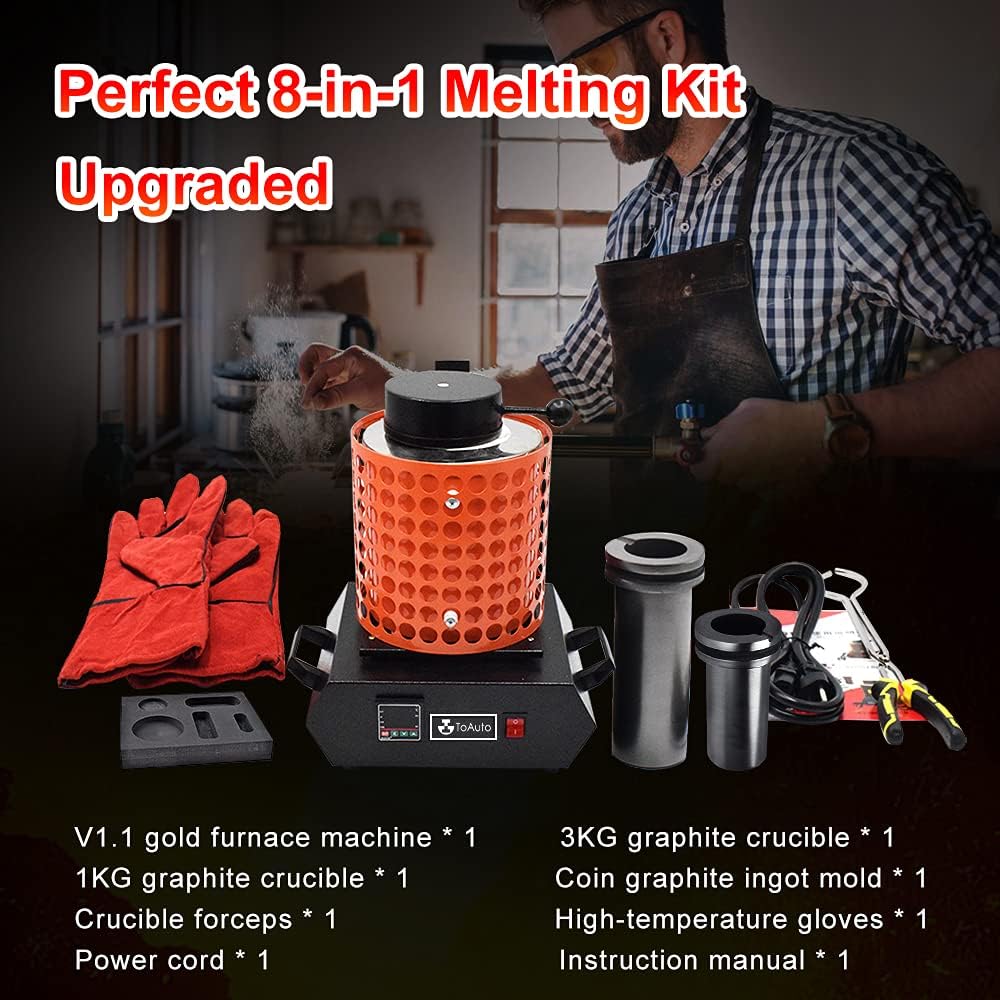 1400W Gold Melting Furnace, 1+3KG Capacity, Up to 2100°F