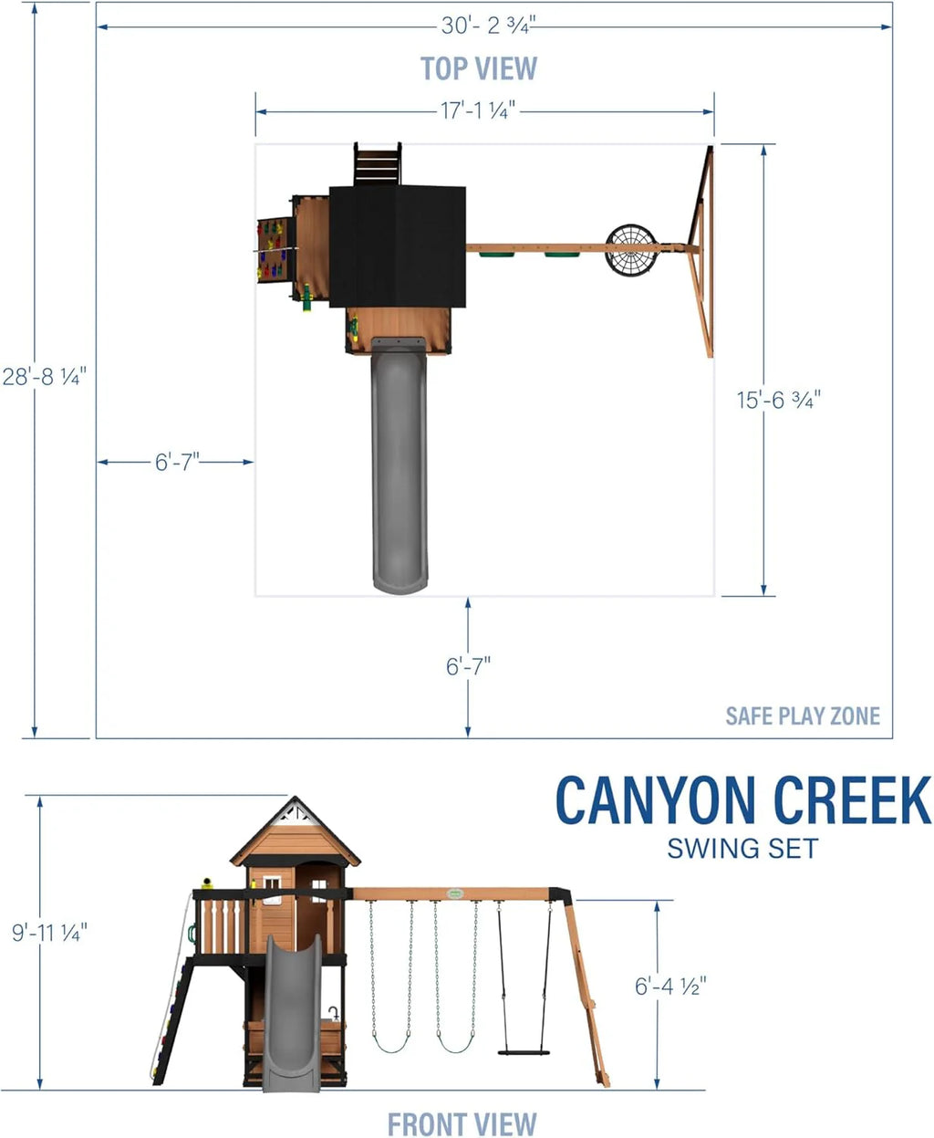 Cedar Wood Backyard Swing Set with Wave Slide, Clubhouse, Play Kitchen, Picnic Area, Rock Wall and Swings