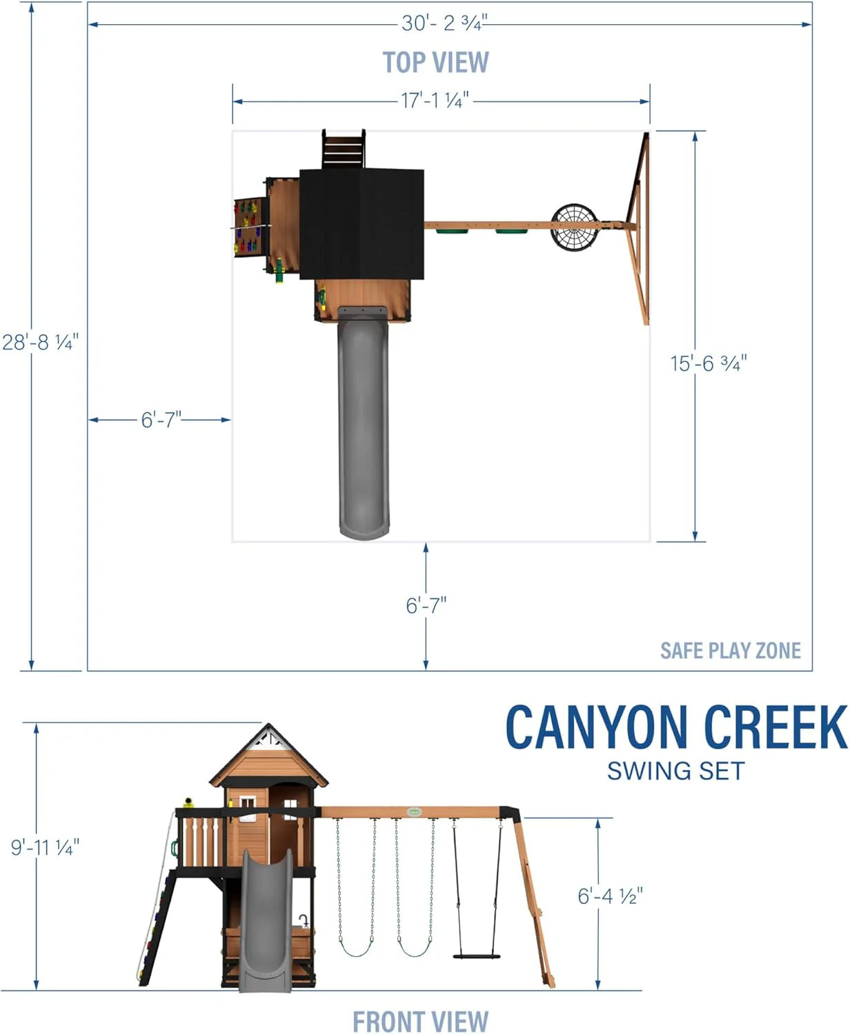 Cedar Wood Backyard Swing Set with Wave Slide, Clubhouse, Play Kitchen, Picnic Area, Rock Wall and Swings