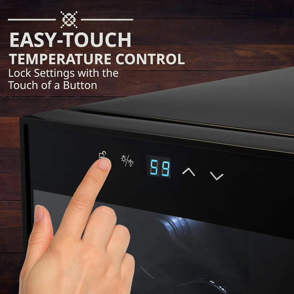 18 Bottle Compressor Wine Cooler Refrigerator w/Lock, Large Freestanding Wine Cellar For Red, White, Champagne or Sparkling Wine, 41f-64f Digital Temperature Control Fridge Glass Door Black
