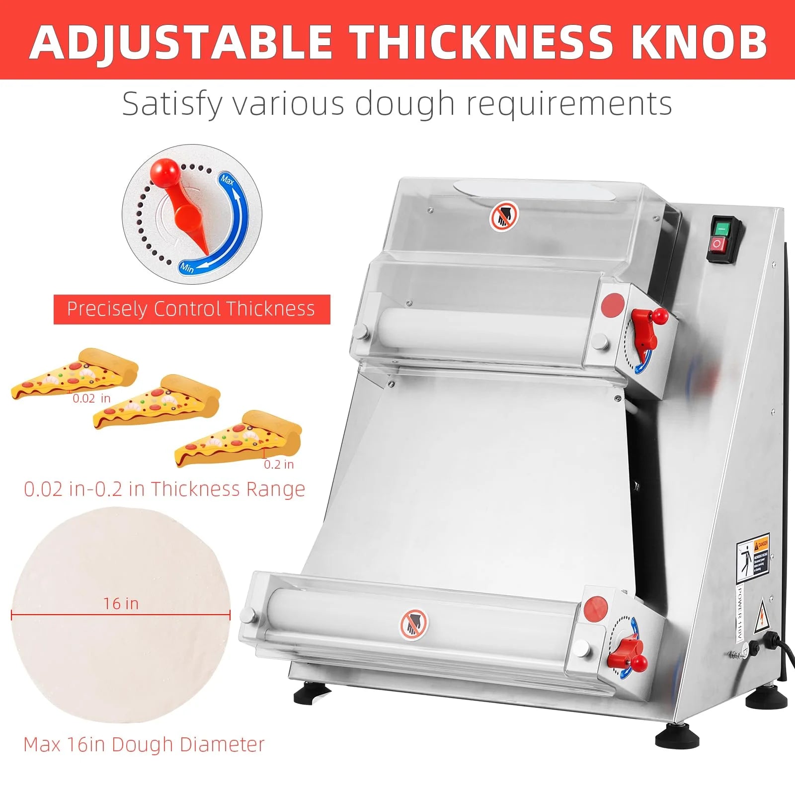 Commercial Pizza Dough Roller Sheeter, 16-Inch Automatic Electric Dough Sheeter with 370W Motor, Stainless Steel Dough Roller for Pizza, Noodles, Bread and Pasta