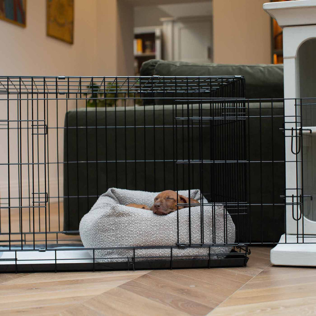 Cozy & Calming Puppy Cage Bed In Mink Bouclé