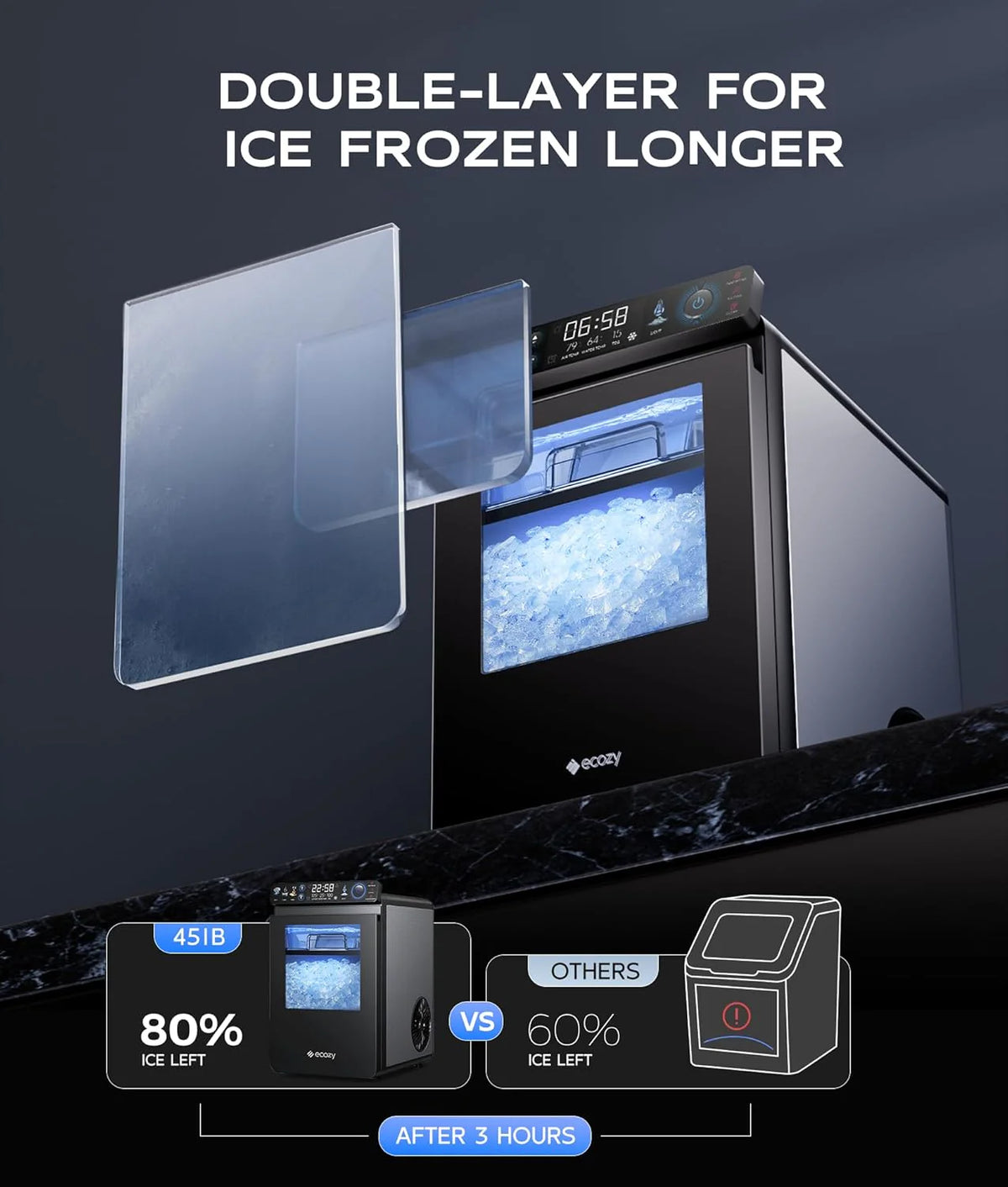 44-Lb./24H Countertop Nugget Ice Maker with App Control and Self-Cleaning, Stainless Steel