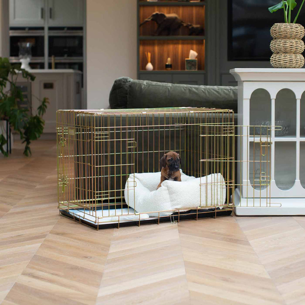 Cozy & Calming Puppy Cage Bed In Ivory Bouclé