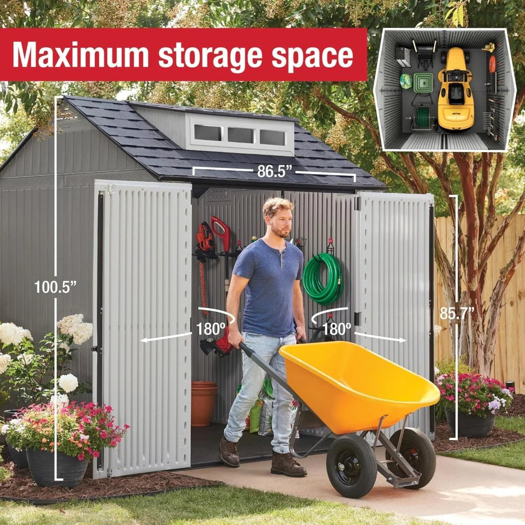 7 x 7 Ft Resin Outdoor Storage Shed with Floor, Weather Resistant, Gray