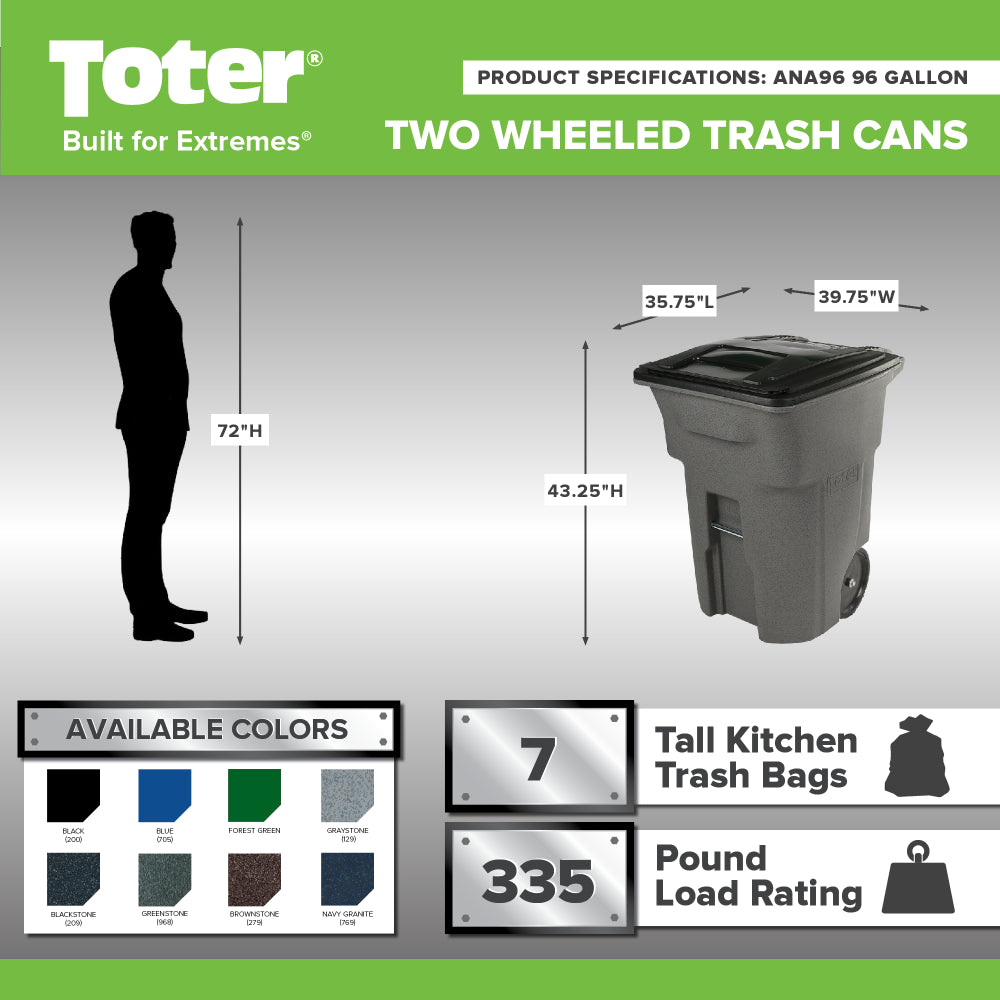 96-Gallon Outdoor Trash Can with Smooth-Rolling Wheels and Lid
