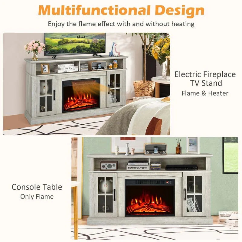 58" TV Console with 23" Fireplace Insert, Fireplace TV Stand for TVs up to 65 Inches, 1400W Electric Fireplace Heater